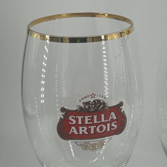 Set of 4 Stella Artois 40CL Gold Rimmed Beer Glasses Chalices Barware Lager Ale - Picture 8 of 16